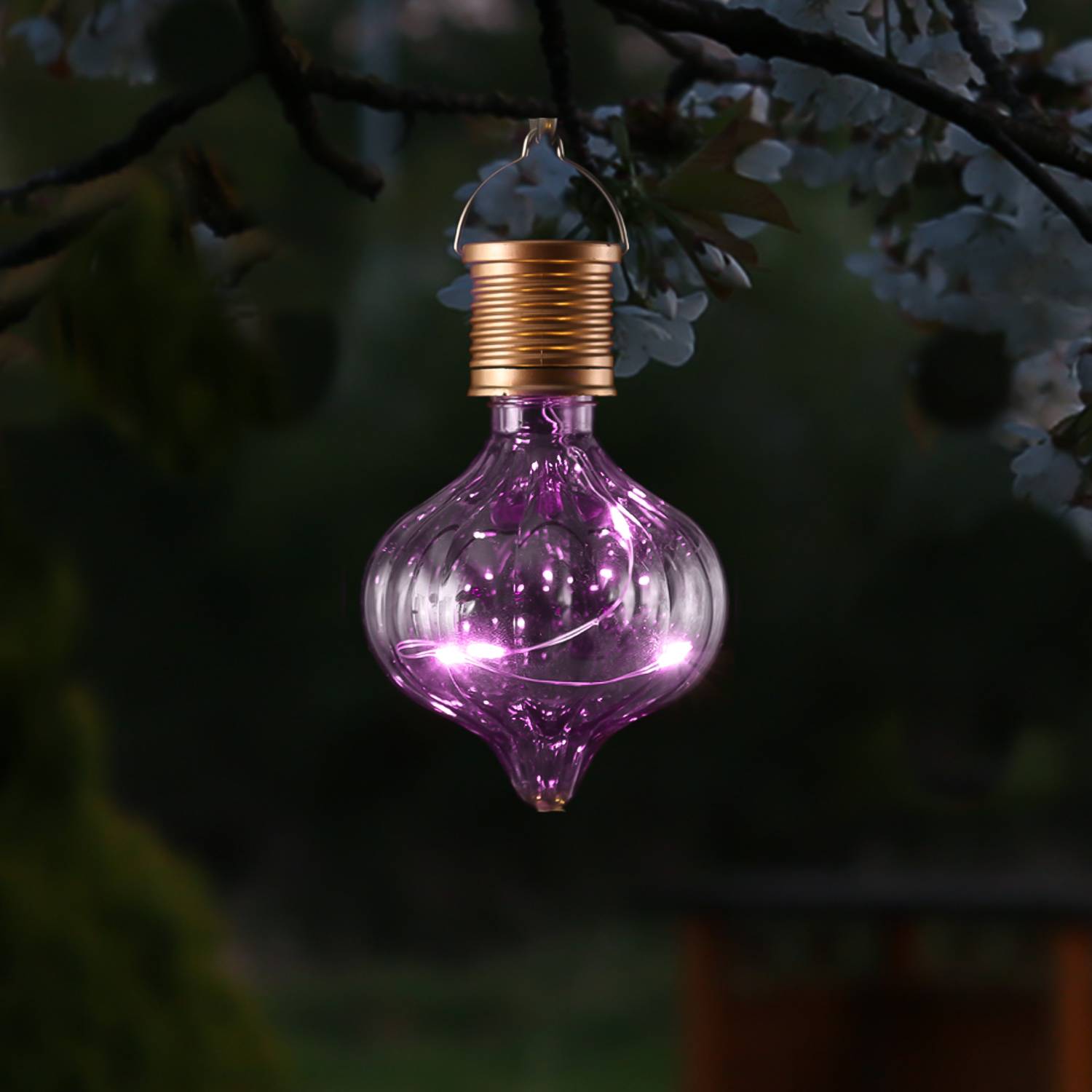 LED Solar Glühbirne Kugelleuchte Solarleuchte Terrasse Balkon Gartendeko lila