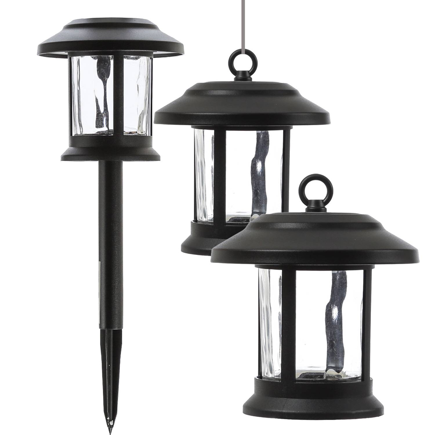 LED Solar Gartenleuchte 3in1 Laterne/Hängeleuchte/Wegleuchte Lichtsensor 2er Set