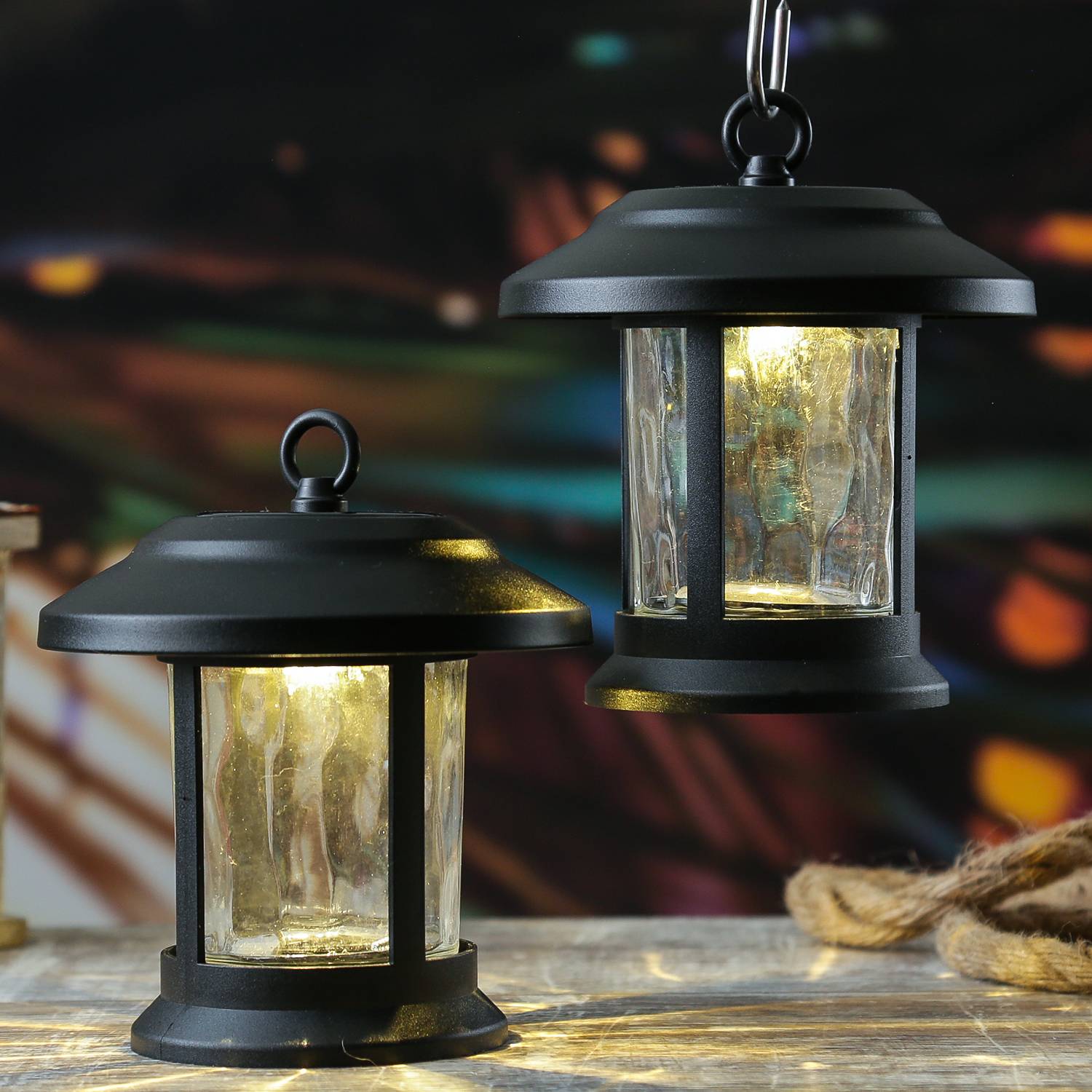 LED Solar Gartenleuchte 3in1 Laterne/Hängeleuchte/Wegleuchte Lichtsensor 2er Set