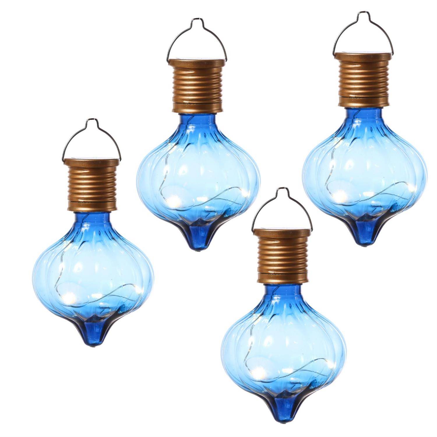 LED Solar Glühbirne Kugelleuchte Solarleuchte Terrasse Balkon Garten blau 4Stück