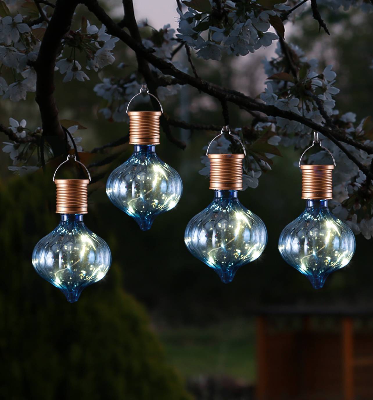 LED Solar Glühbirne Kugelleuchte Solarleuchte Terrasse Balkon Garten blau 4Stück