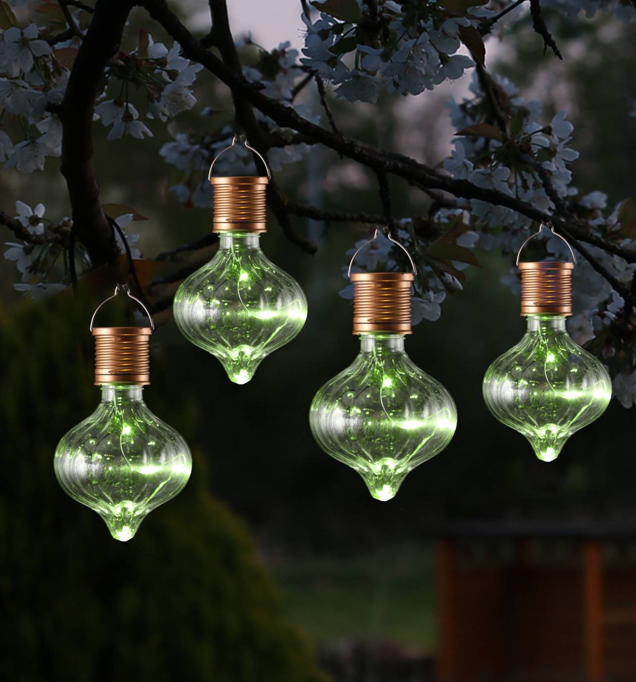 LED Solar Glühbirne Kugelleuchte Solarleuchte Terrasse Balkon Garten grün 4Stück