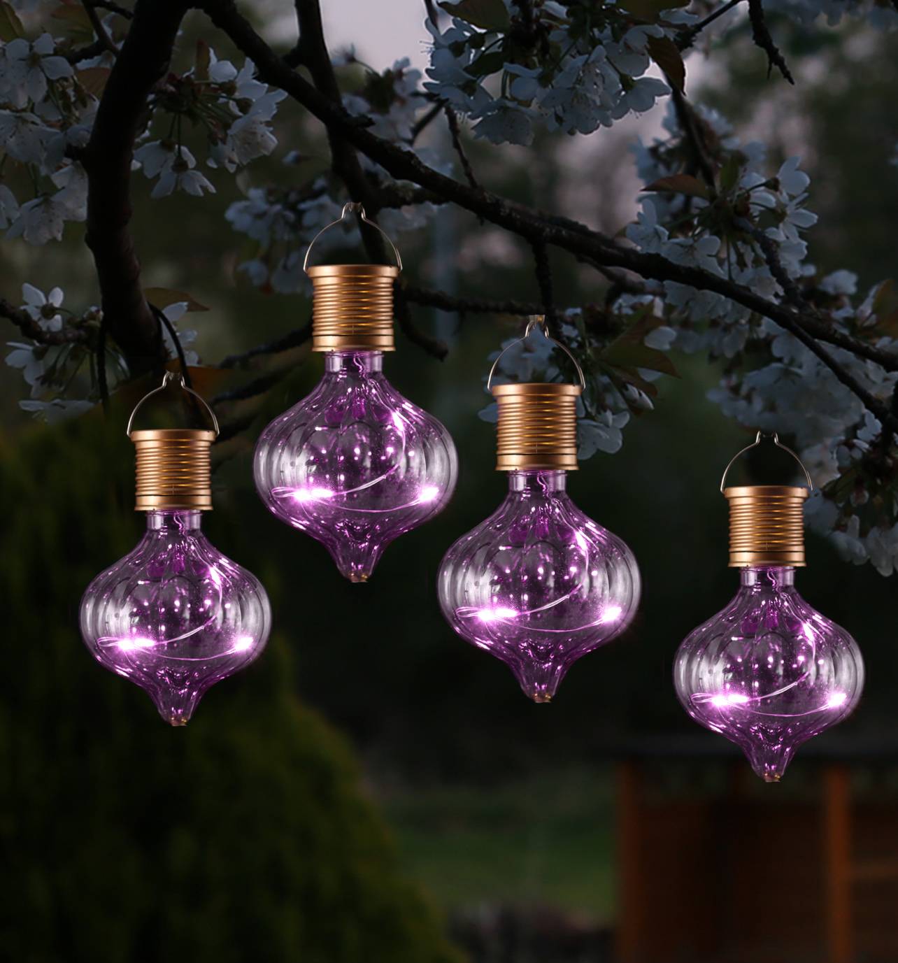 LED Solar Glühbirne Kugelleuchte Solarleuchte Terrasse Balkon Garten lila 4Stück