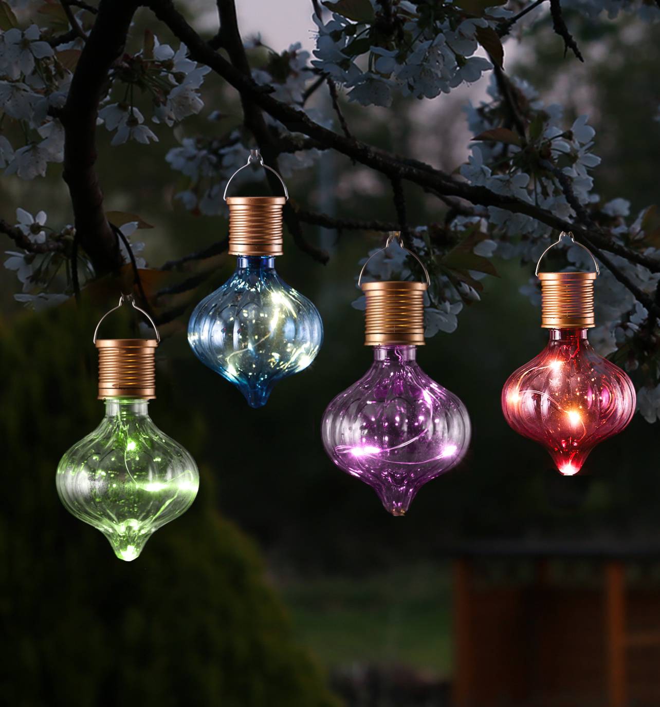 LED Solar Glühbirne Kugelleuchte Solarleuchte Terrasse Balkon Garten bunt 4Stück