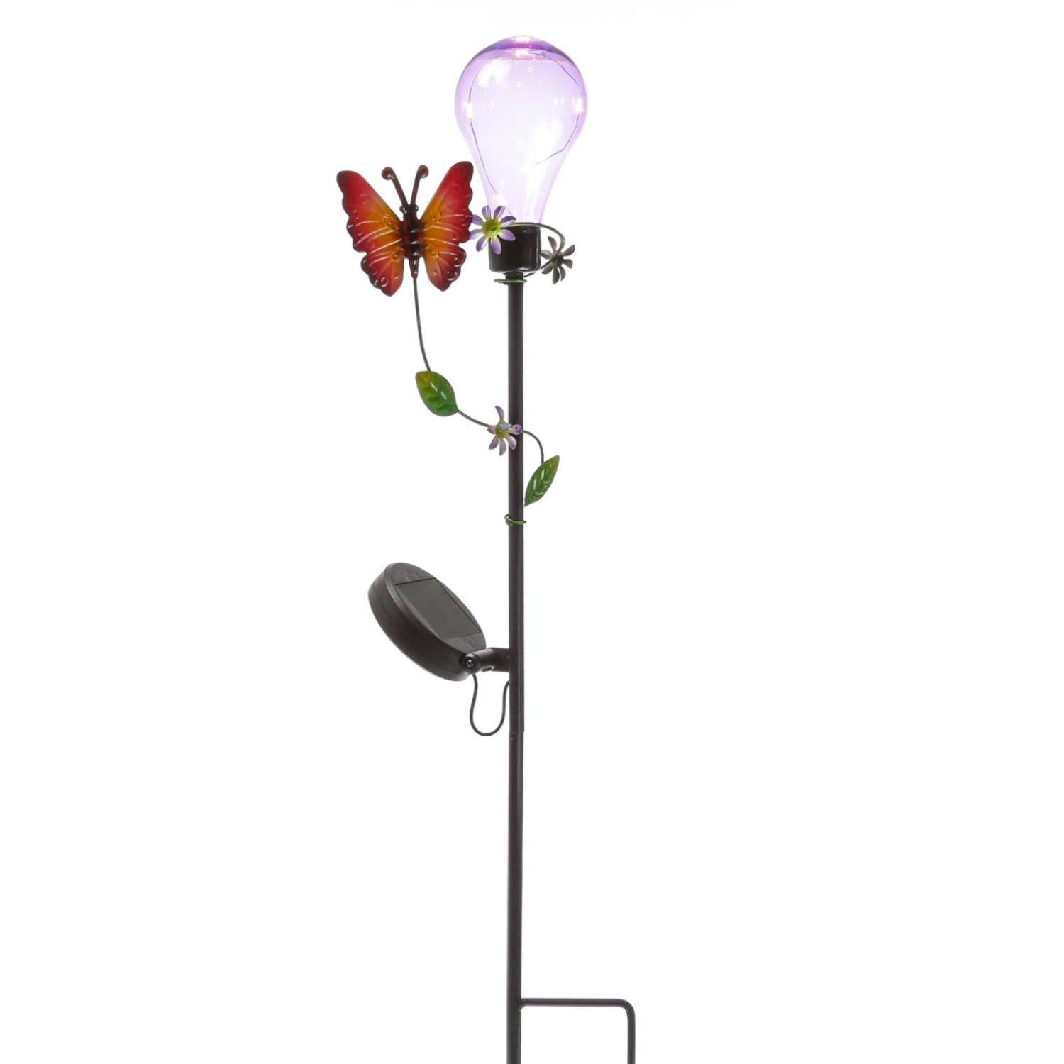 LED Solar Gartenstecker Schmetterling Erdspieß Glühbirne für Garten Balkon 84cm