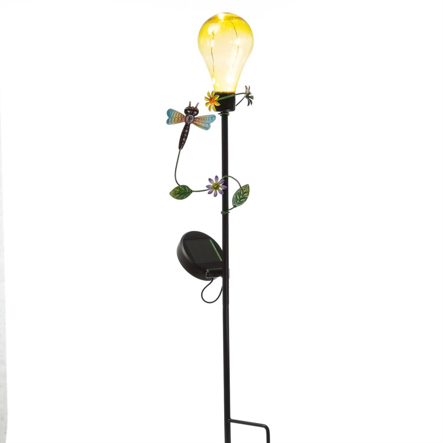 LED Solar Gartenstecker Libelle Erdspieß Glühbirne für Garten Balkon H: 84cm