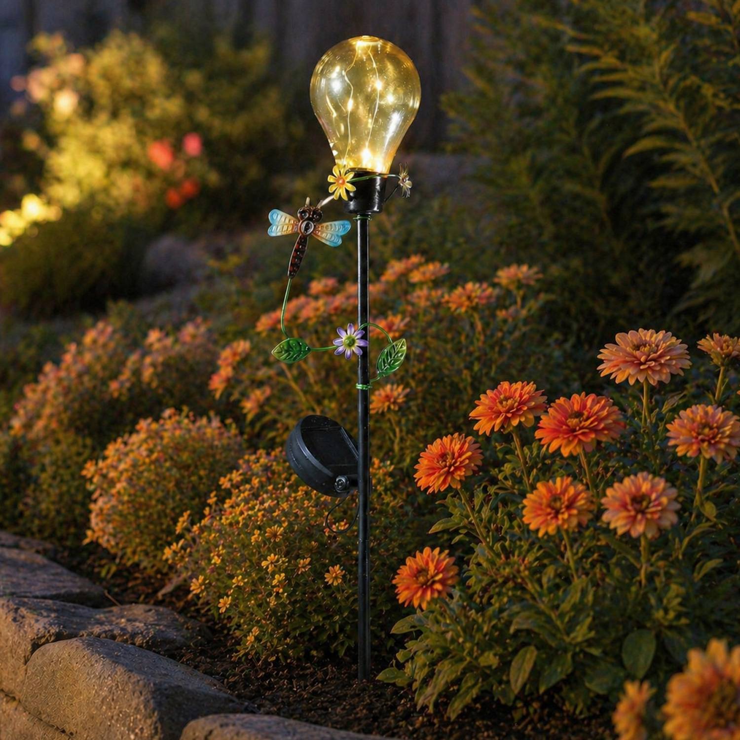 LED Solar Gartenstecker Libelle Erdspieß Glühbirne für Garten Balkon H: 84cm
