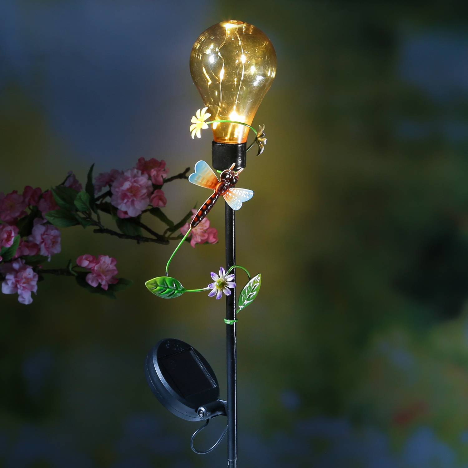 LED Solar Gartenstecker Libelle Erdspieß Glühbirne für Garten Balkon H: 84cm