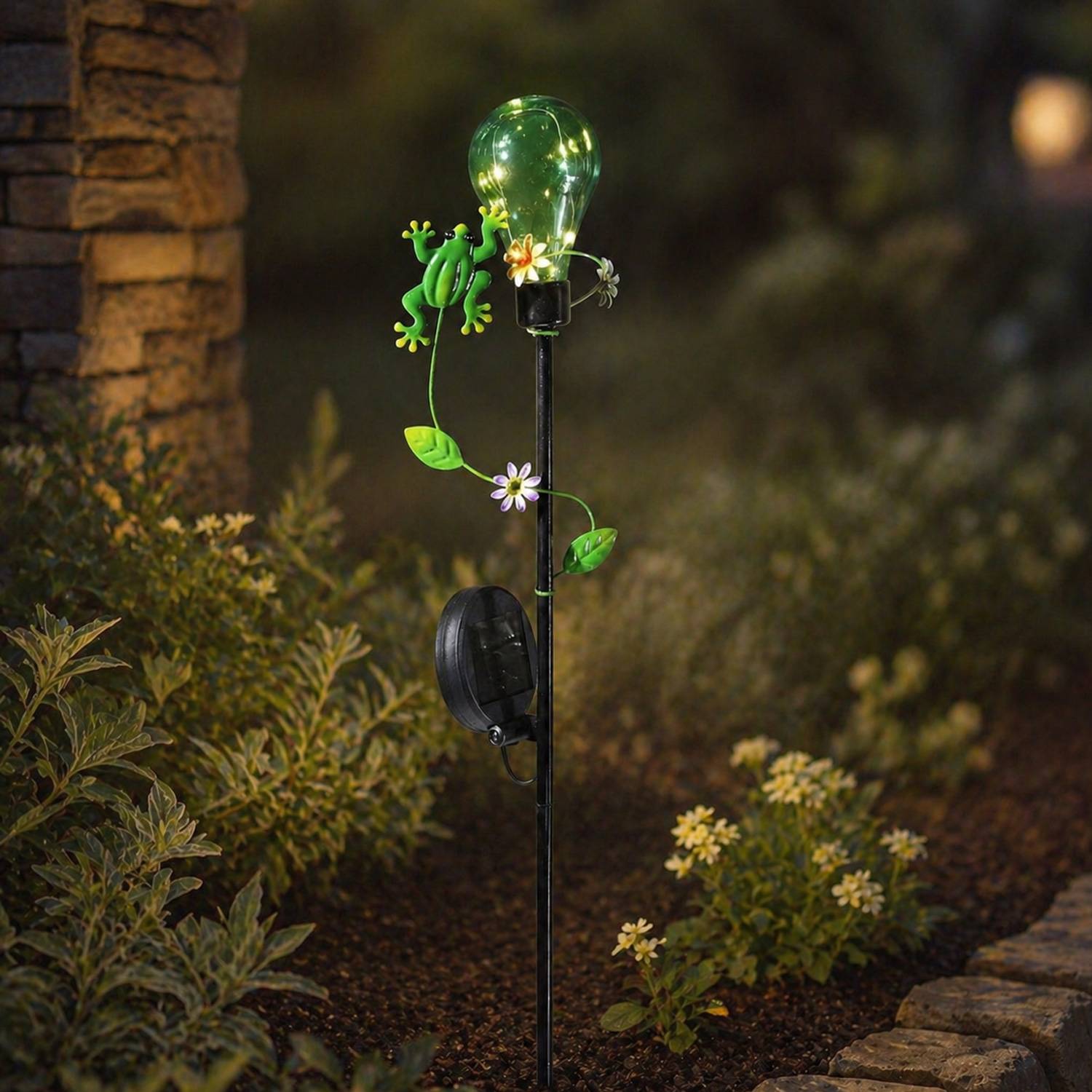 LED Solar Gartenstecker Frosch Erdspieß Glühbirne für Garten Balkon H: 84cm