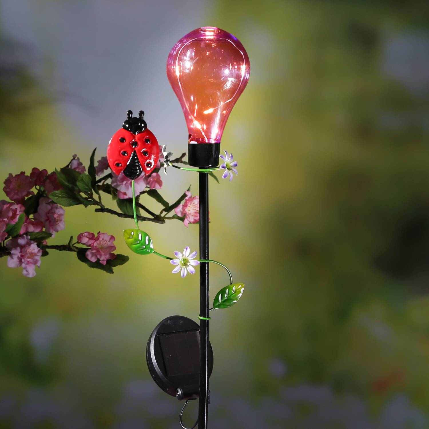 LED Solar Gartenstecker Marienkäfer Erdspieß Glühbirne für Garten Balkon H: 84cm