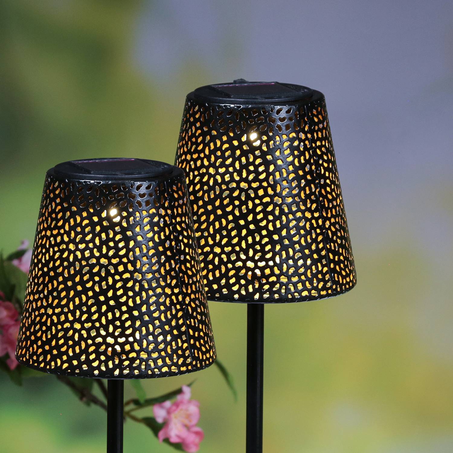 LED Solar Gartenleuchten Blumenmuster Gartenstecker Erdspieß Wegleuchte 58cm 2St