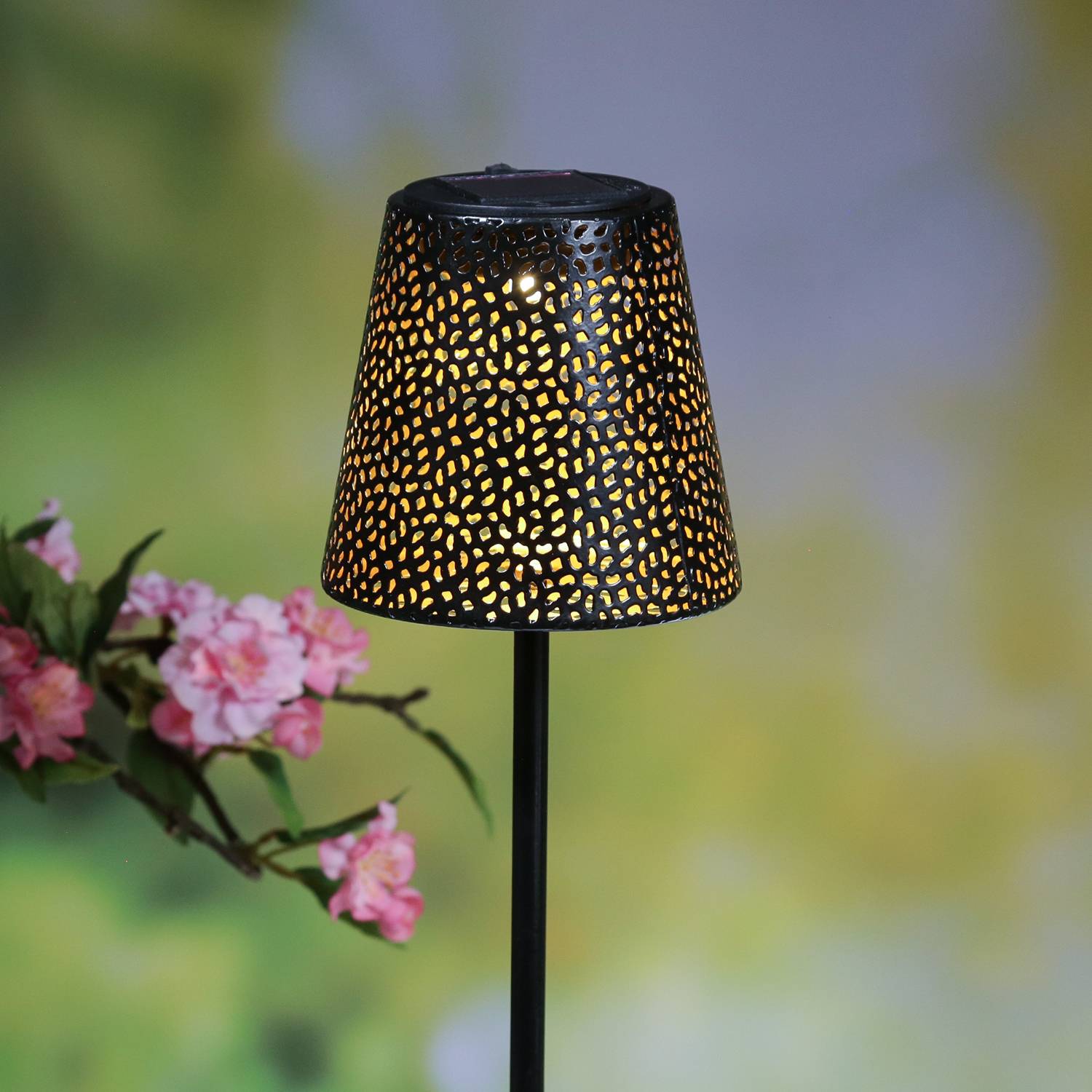 LED Solar Gartenleuchten Blumenmuster Gartenstecker Erdspieß Wegleuchte 58cm 2St