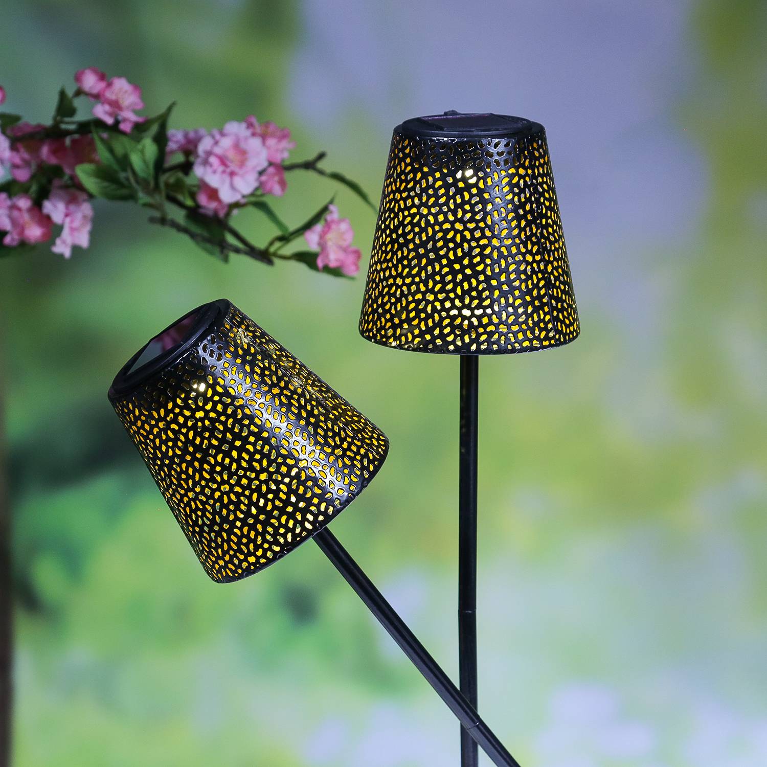 LED Solar Gartenleuchten Blumenmuster Gartenstecker Erdspieß Wegleuchte 58cm 2St