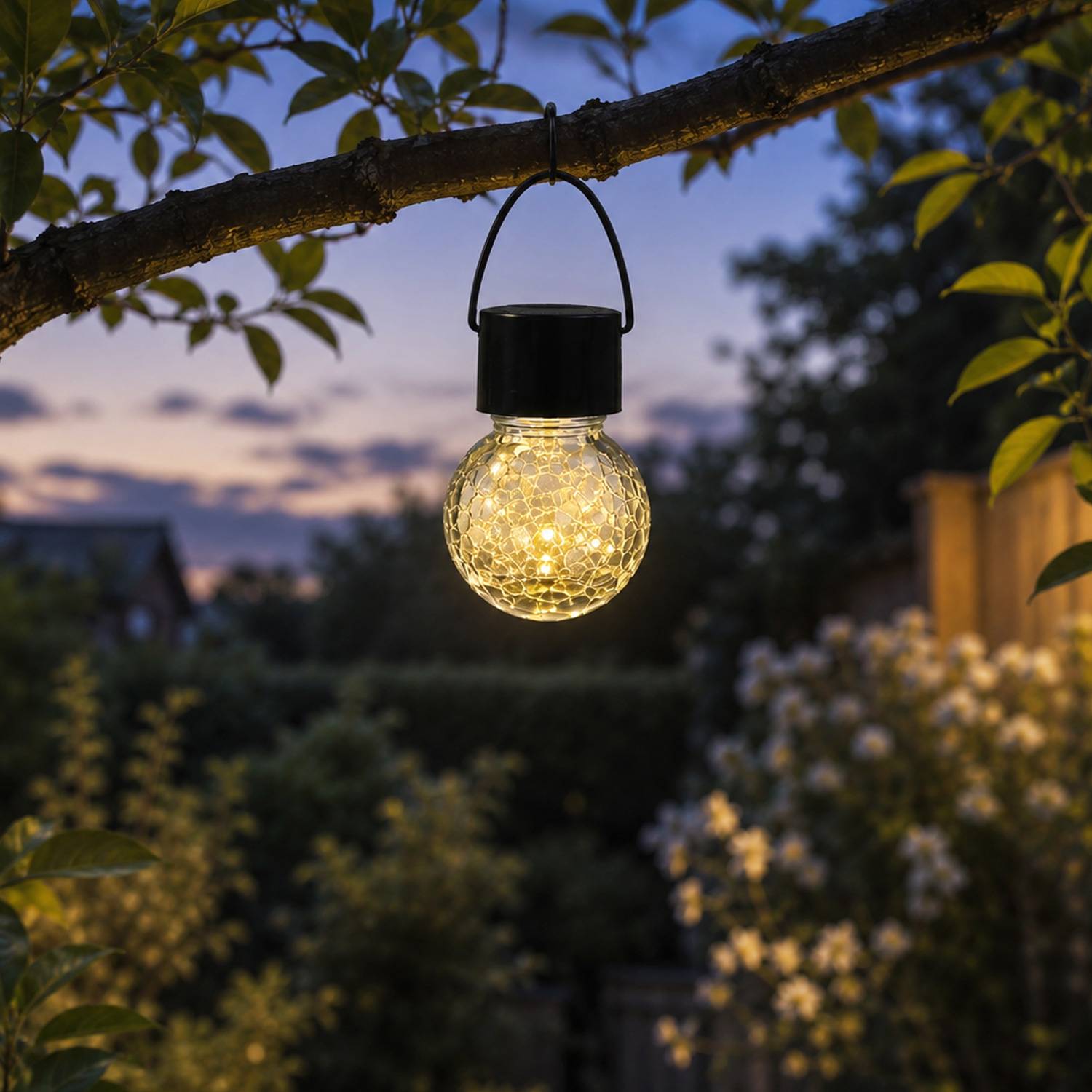 LED Solar Hängeleuchte CRACKLE Bruchglas-Optik Solarleuchte Kugelleuchte H: 9cm
