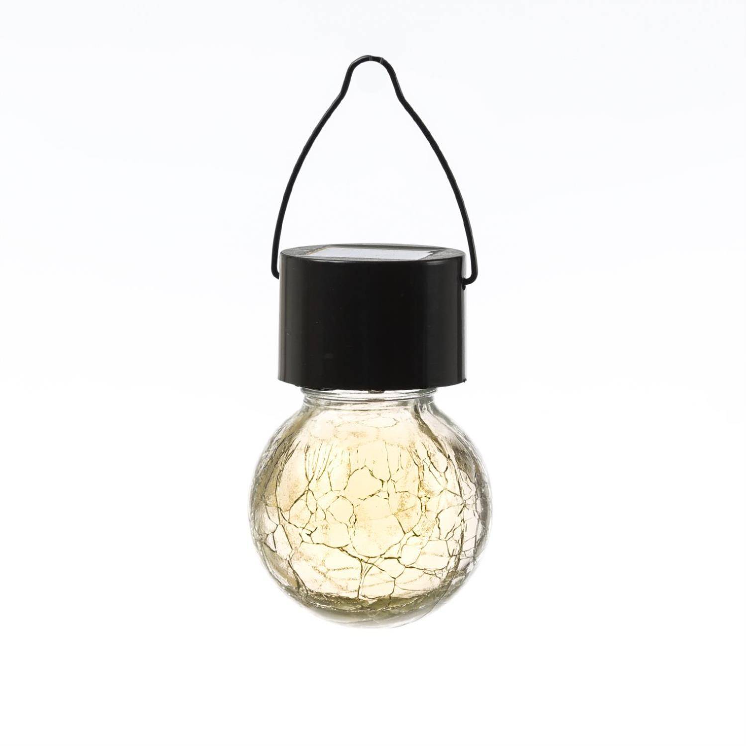 LED Solar Hängeleuchte CRACKLE Bruchglas-Optik Solarleuchte Kugelleuchte H: 9cm