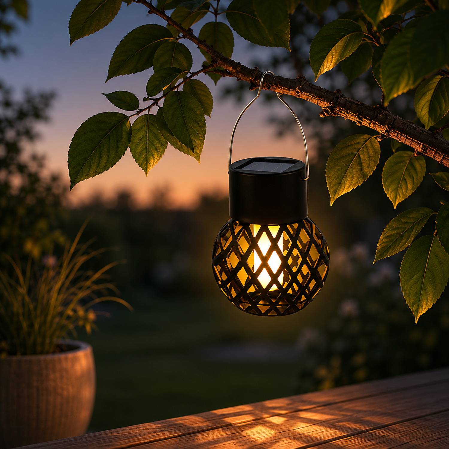 LED Solar Hängeleuchte Feuerball Garten Balkon Kugelleuchte mit Flammeneffekt