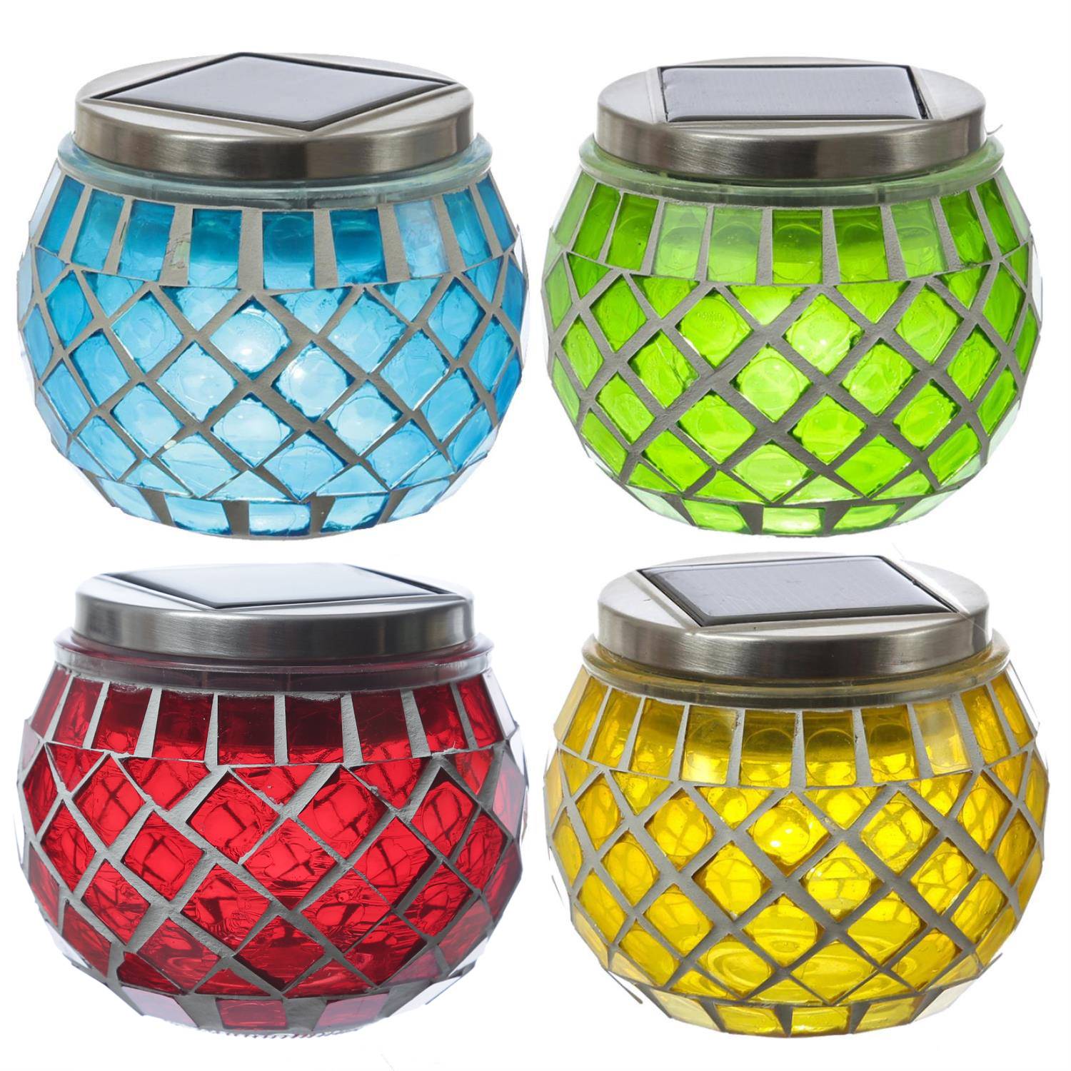LED Solar Windlichter Mosaik Solarglas Solarleuchte Mosaikleuchte Tischlampe 4St