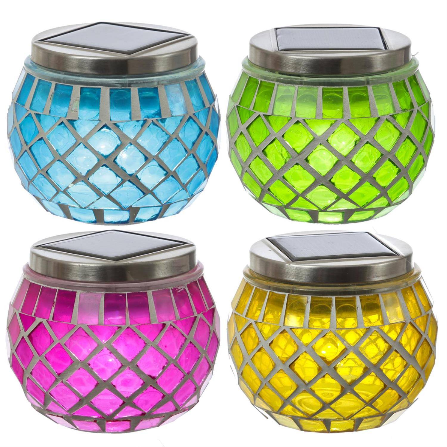 LED Solar Windlichter Mosaik Solarglas Solarleuchte Mosaikleuchte Tischlampe 4St