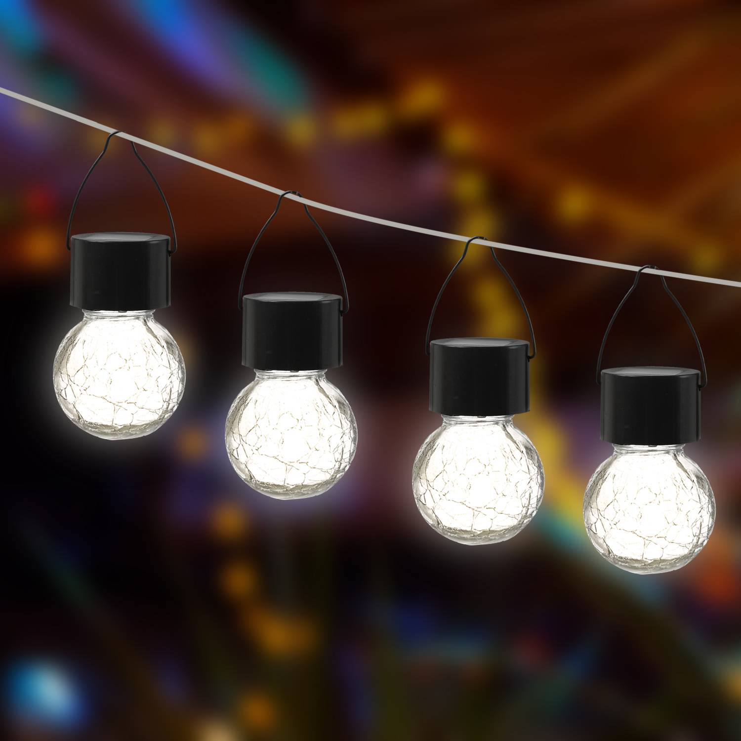 LED Solar Hängeleuchte CRACKLE Bruchglas-Optik Solarleuchte Kugelleuchte 4 Stück