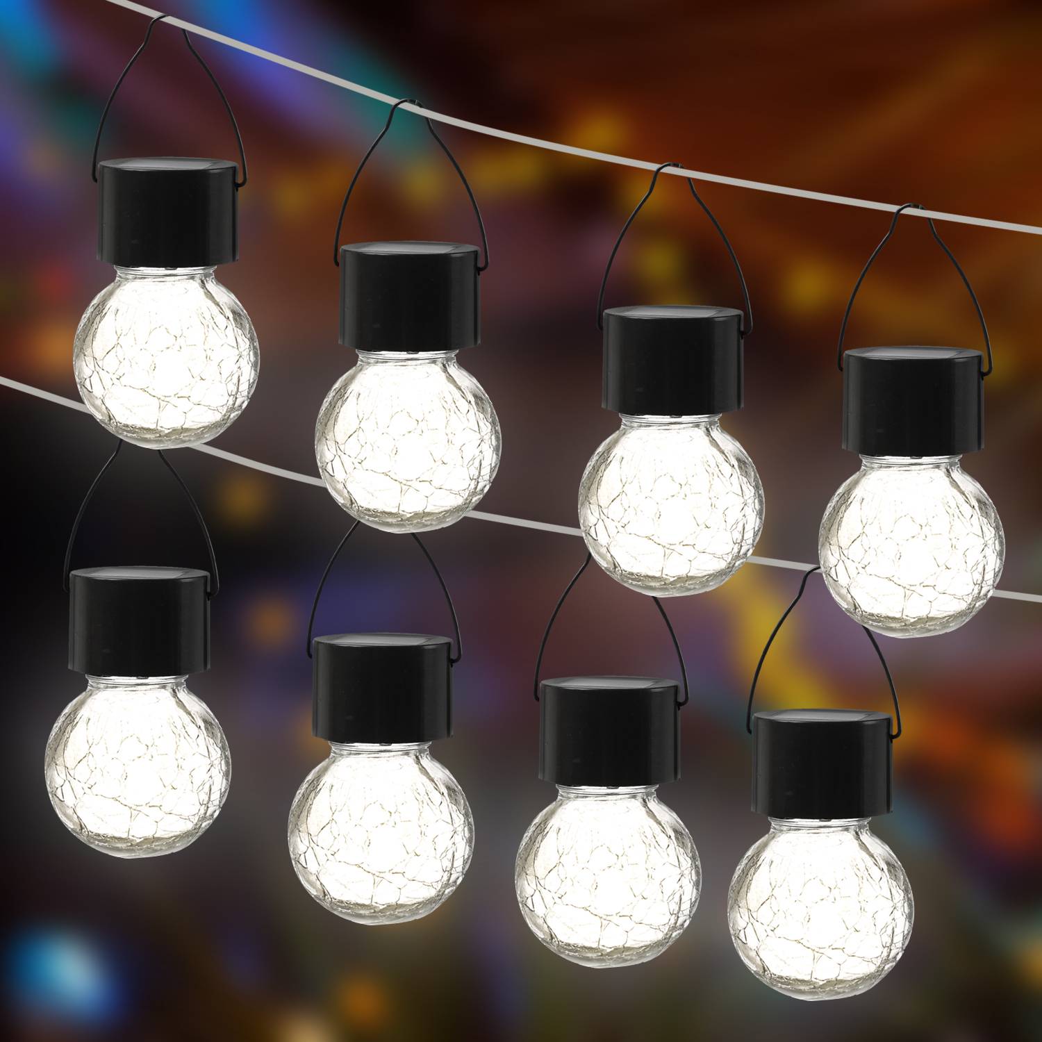LED Solar Hängeleuchte CRACKLE Bruchglas-Optik Solarleuchte Kugelleuchte 8 Stück