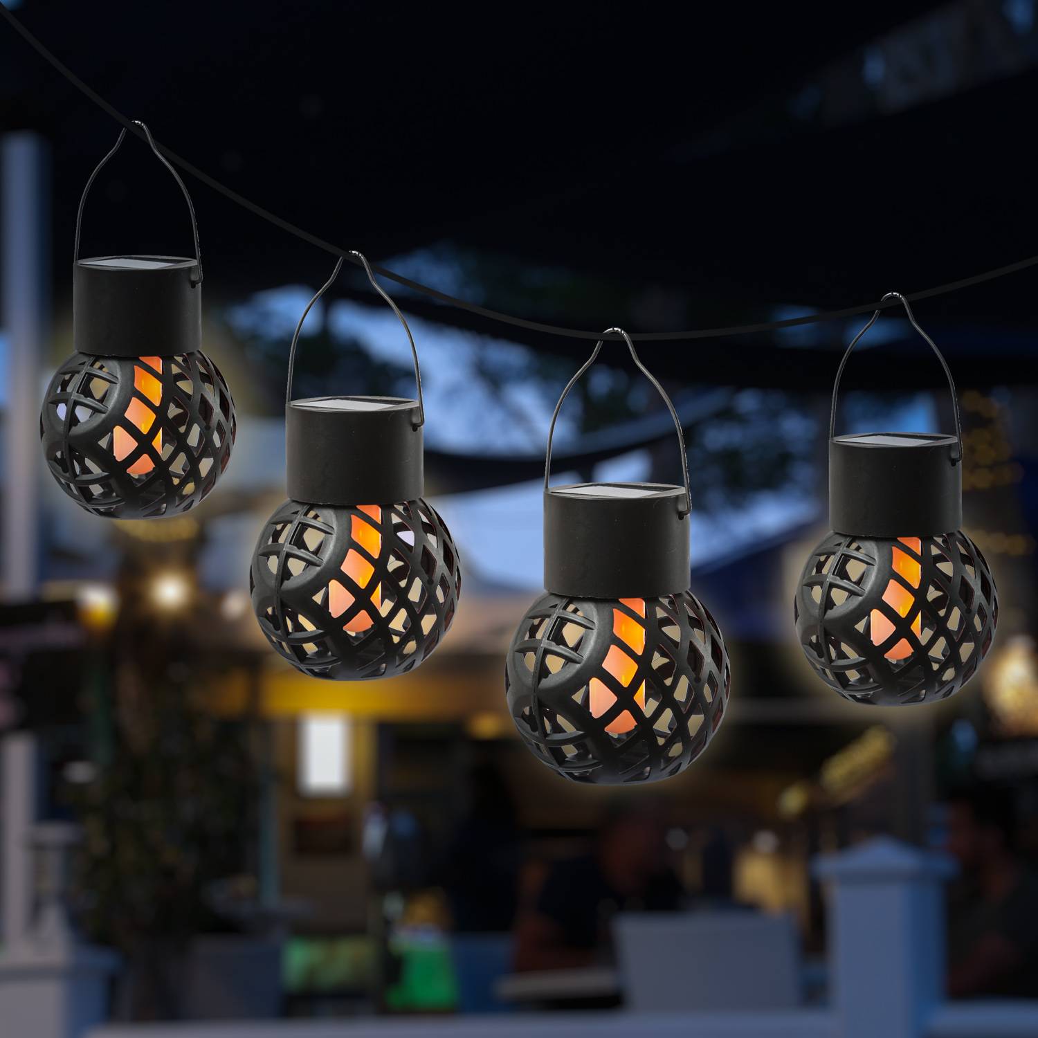 LED Solar Hängeleuchte Feuerball Garten Balkon Kugelleuchte Flammeneffekt 4St.