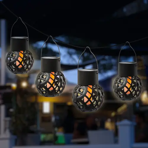 LED Solar Hängeleuchte Feuerball Garten Balkon Kugelleuchte Flammeneffekt 4St. LED Solar Hängeleuchte Feuerball Garten Balkon Kugelleuchte Flammeneffekt 4St.
