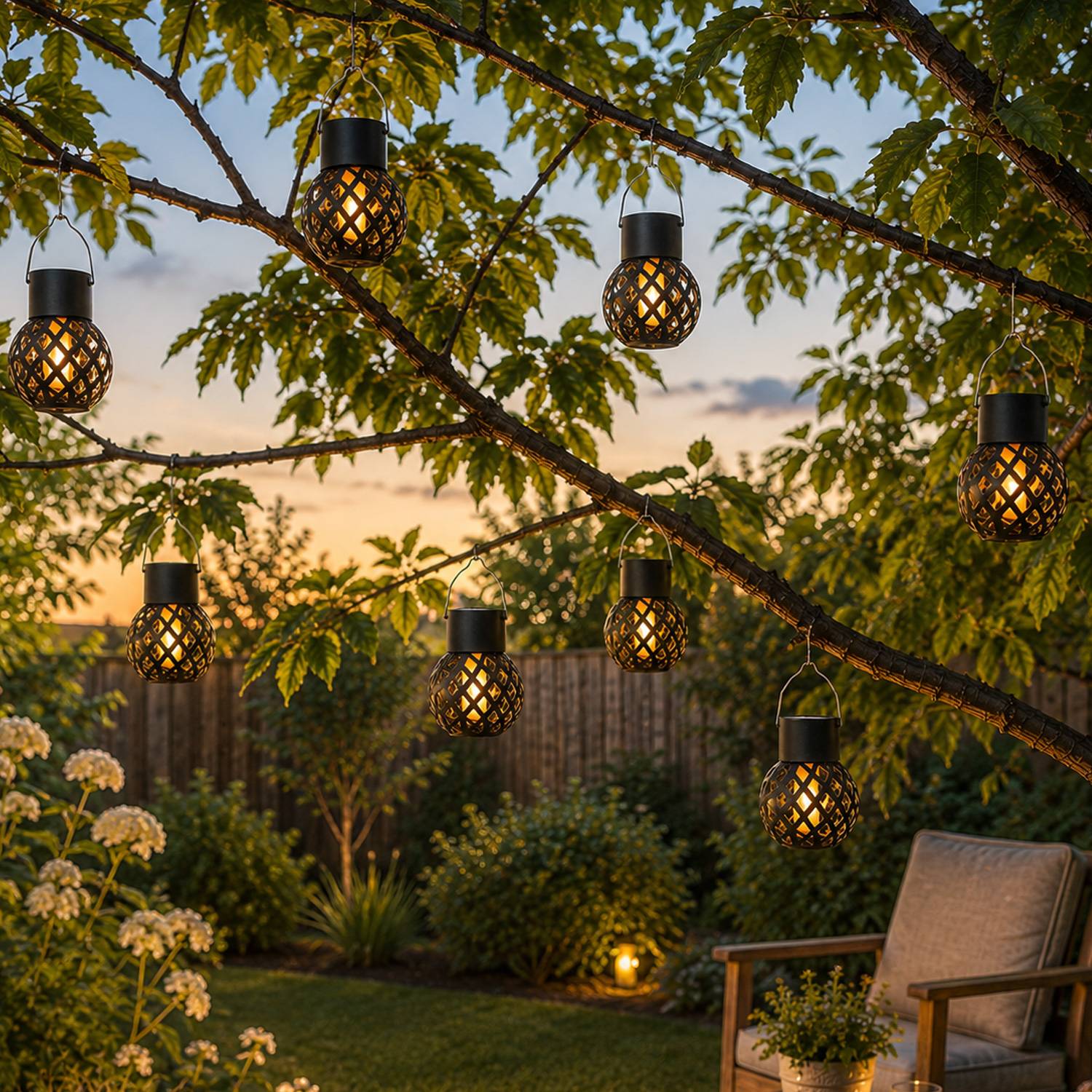 LED Solar Hängeleuchten Feuerball Garten Balkon Kugelleuchte Flammeneffekt 8St.