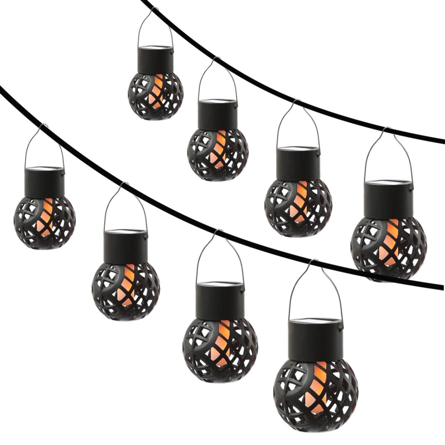 LED Solar Hängeleuchte Feuerball Garten Balkon Kugelleuchte Flammeneffekt 8St.