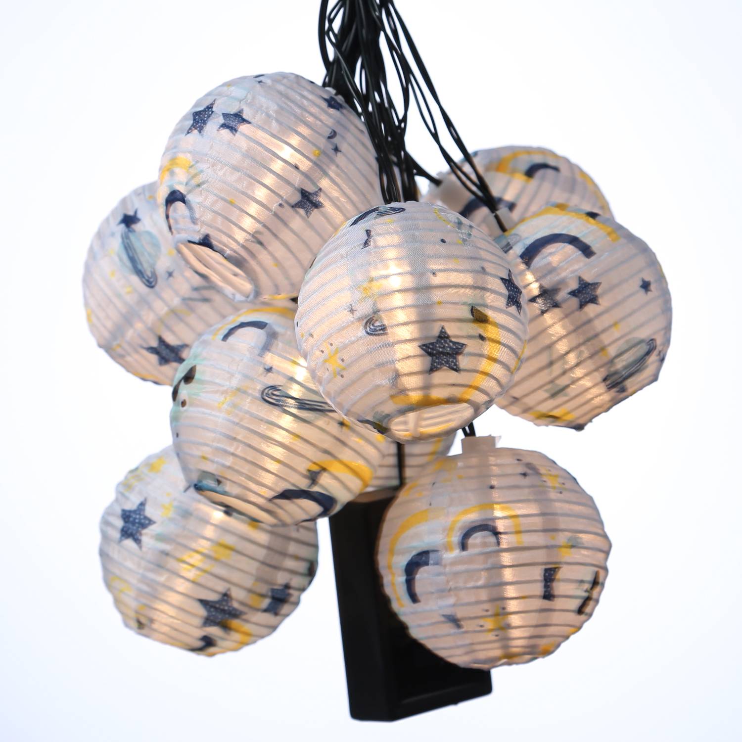 LED Solar Lichterkette 10 blaue Lampions Weltall Himmel Garten Balkon Terrasse