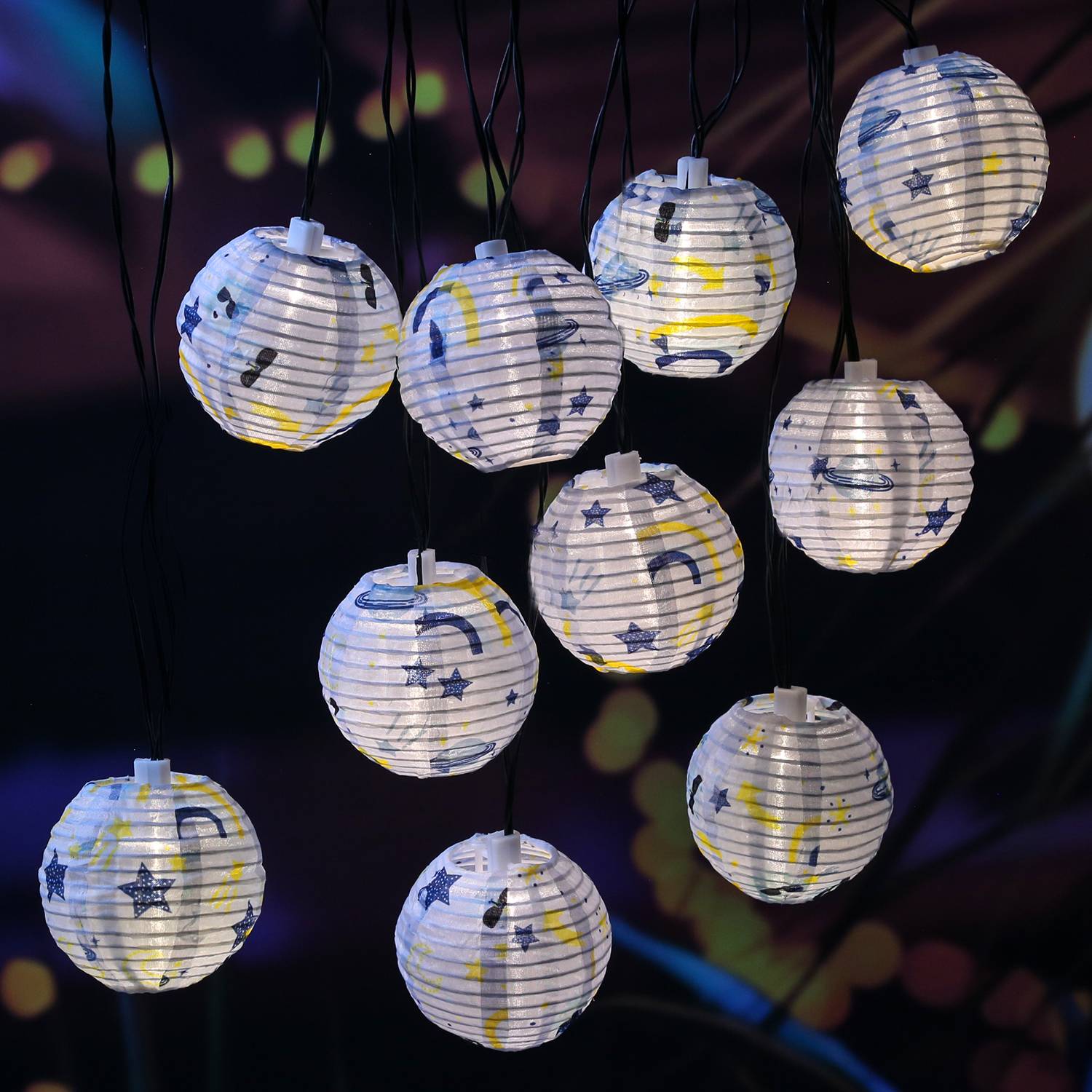 LED Solar Lichterkette 10 blaue Lampions Weltall Himmel Garten Balkon Terrasse