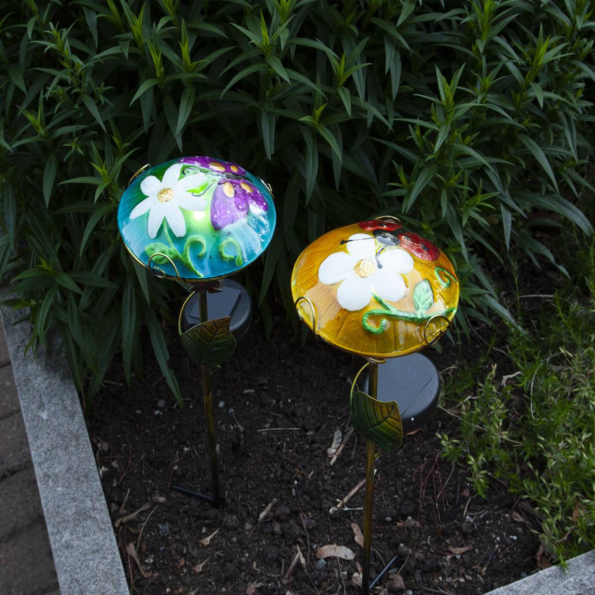 LED Solarstab Glasschirm Schmetterling bemalt Gartenstecker Gartendeko Balkon