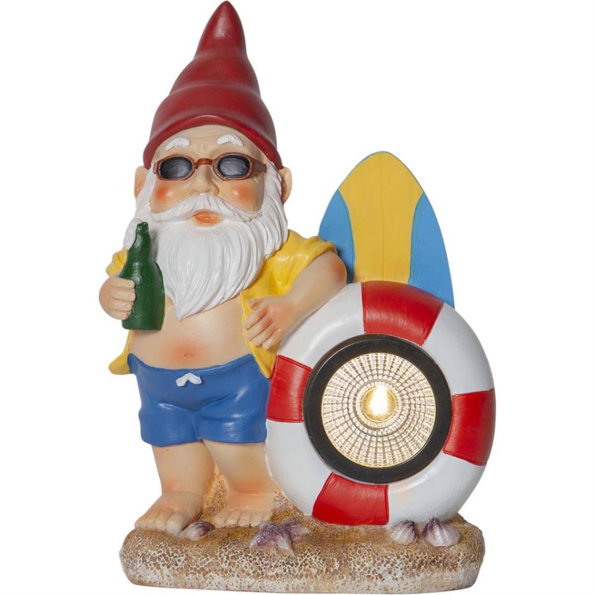 LED Solar Gartenzwerg mit Rettungsring Gartenfigur Gnomy Gartendeko H: 23cm