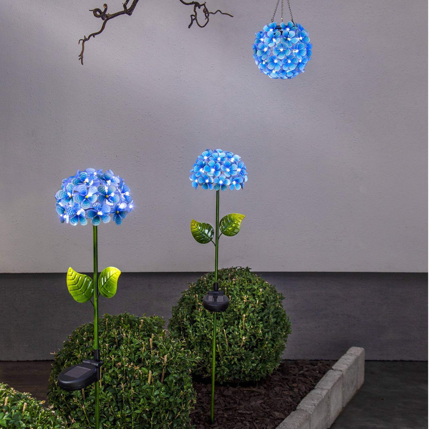 LED Solarstab Hortensie blau Gartenstecker Blume Deko Leuchte Garten Balkon Deko