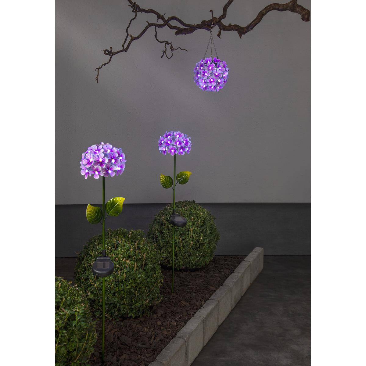 LED Solarstab Hortensie pink Gartenstecker Blume Deko Leuchte Garten Balkon Deko