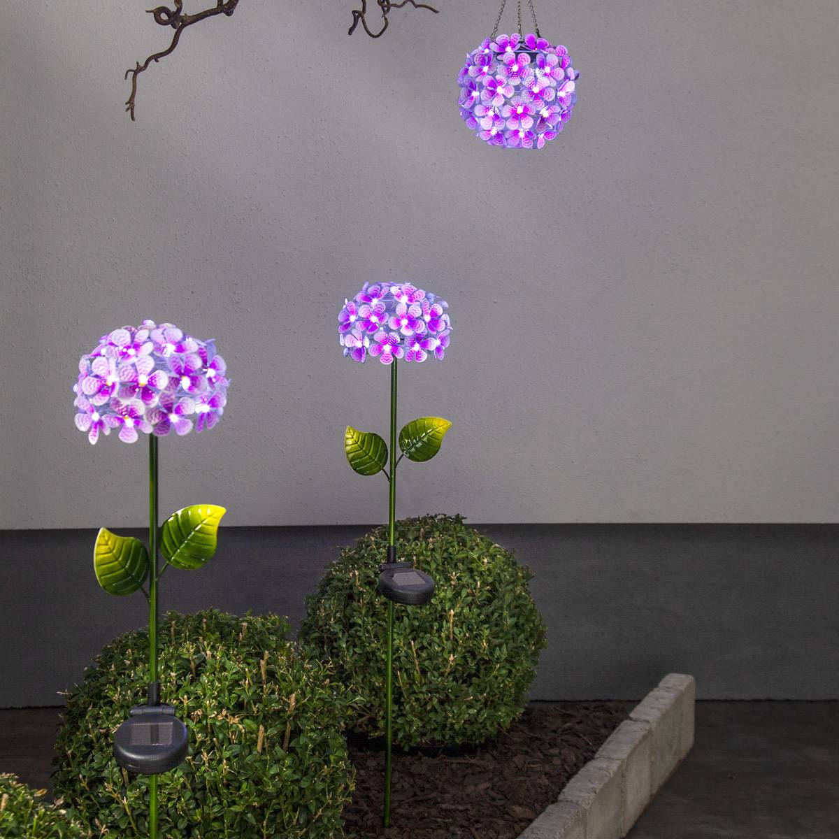 LED Solarstab Hortensie pink Gartenstecker Blume Deko Leuchte Garten Balkon Deko