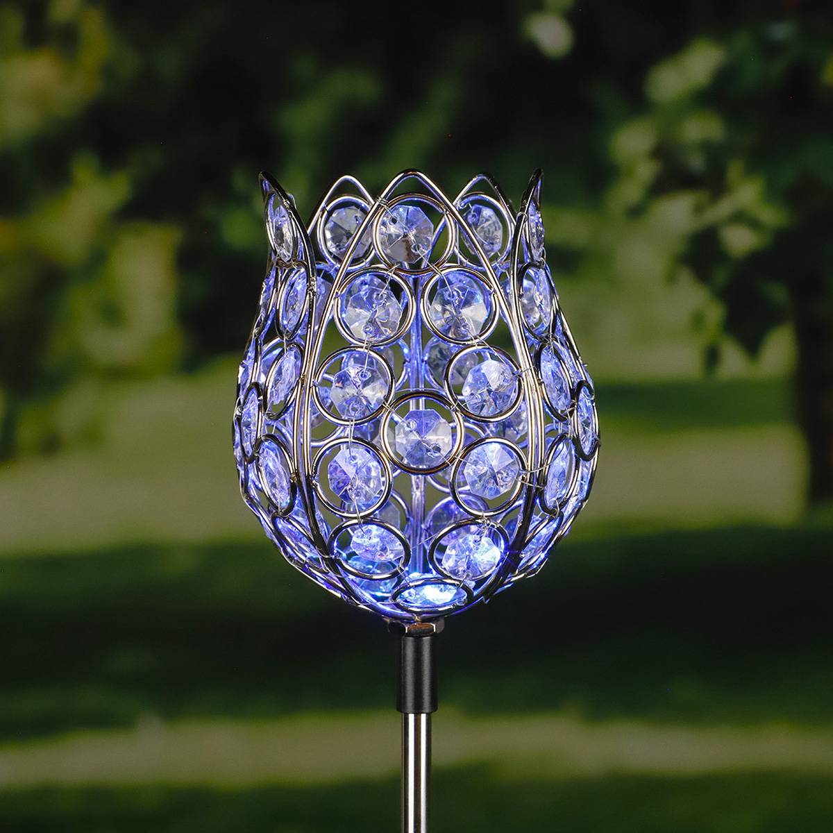 LED Solarstab Kristallblume farbwechselnde LED H: 65cm 2er Set Gartendeko