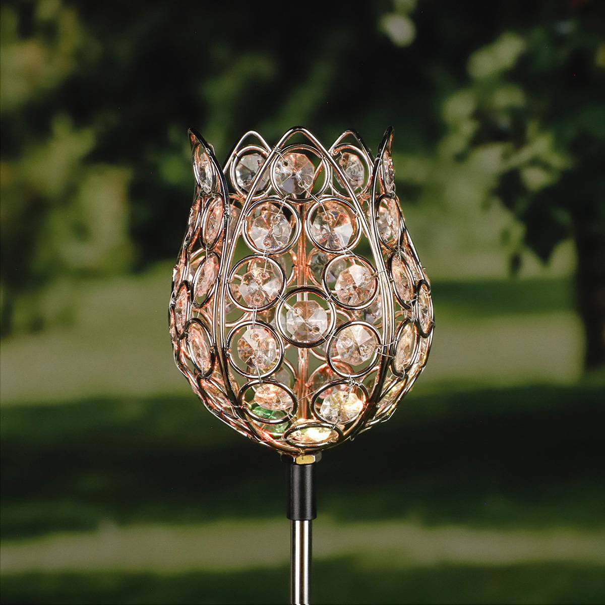 LED Solarstab Kristallblume farbwechselnde LED H: 65cm 2er Set Gartendeko