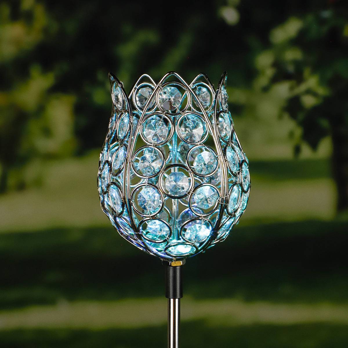 LED Solarstab Kristallblume farbwechselnde LED H: 65cm 2er Set Gartendeko