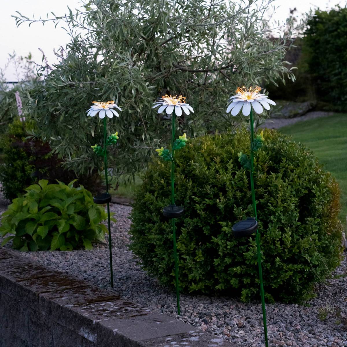 LED Solarstab Blume Gänseblümchen Pflanze Lichtsensor Garten Terasse Gartendeko