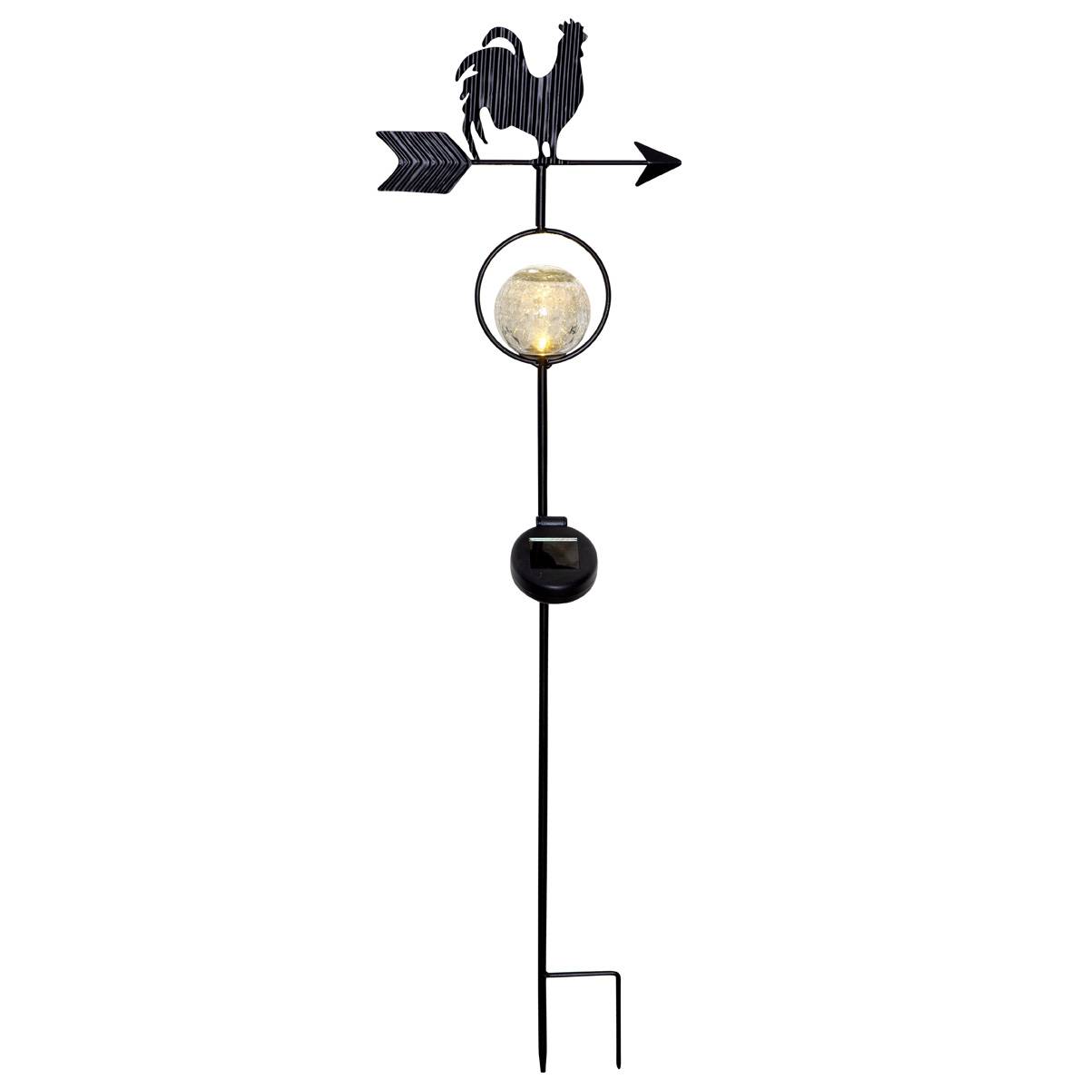LED Solarstab Hahn mit Windrichtungspfeil H: 81cm Wetterhahn Kugel beleuchtet