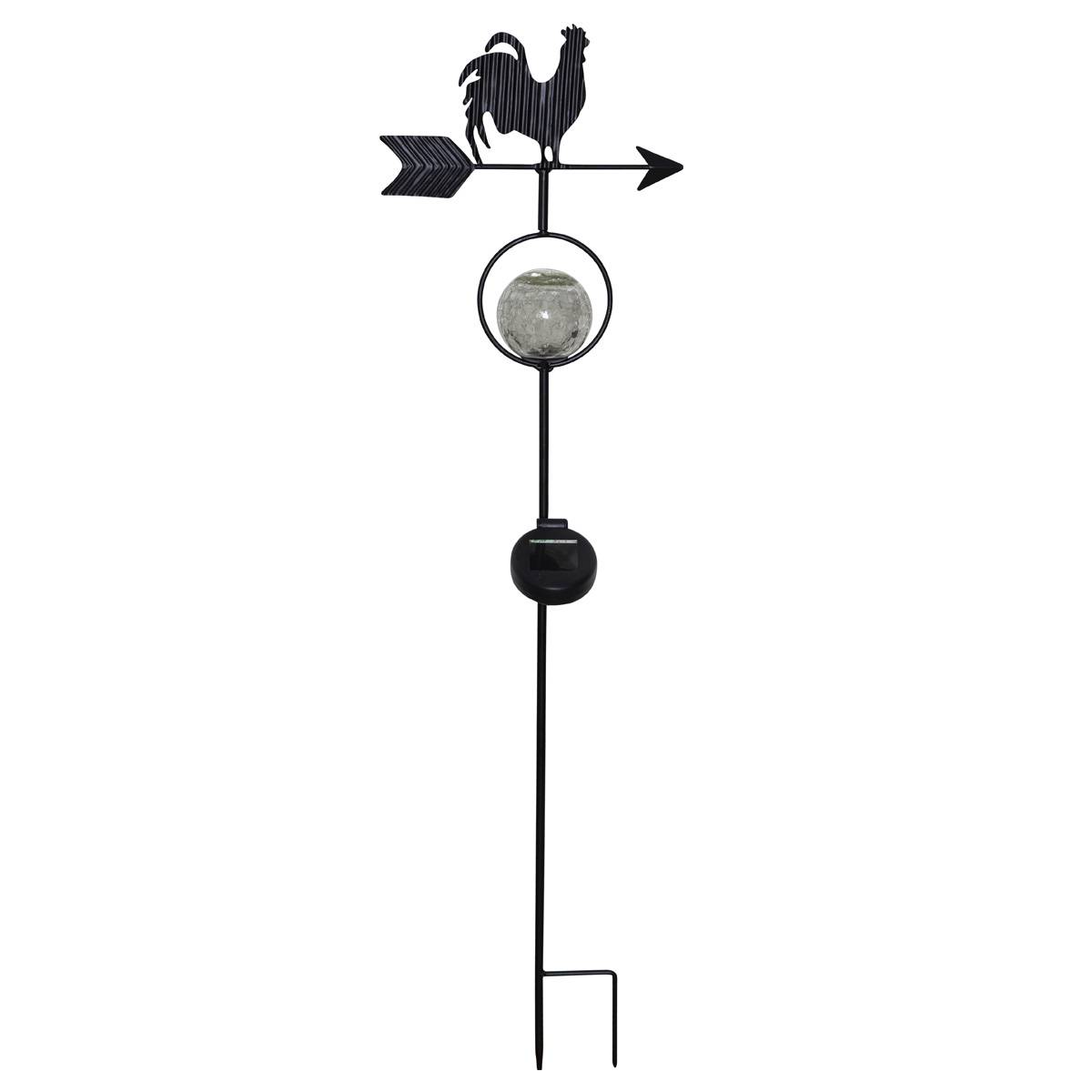 LED Solarstab Hahn mit Windrichtungspfeil H: 81cm Wetterhahn Kugel beleuchtet