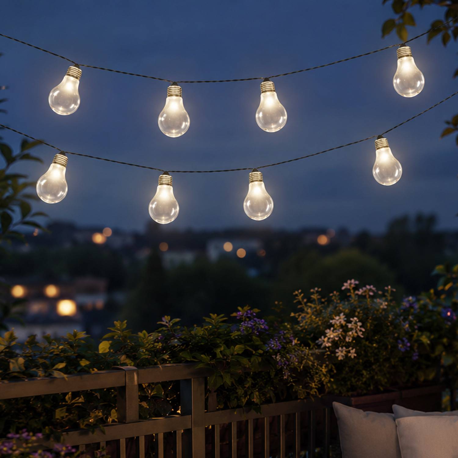 LED Solar Lichterkette 10 transparente Glühbirnen Außen Garten Balkon outdoor