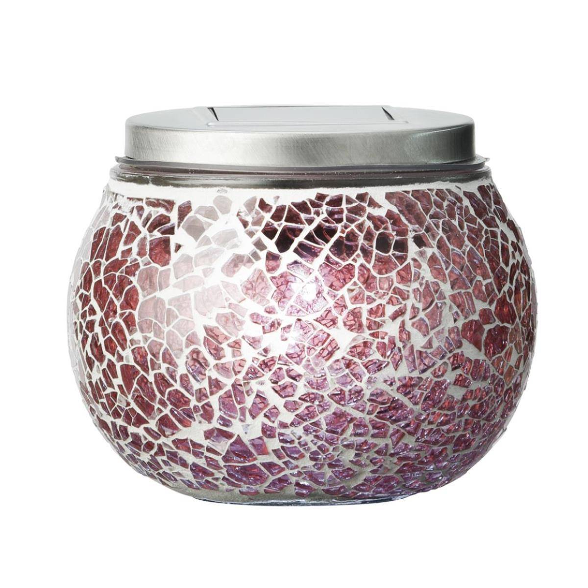 LED Solar Windlicht Mosaik Glas Solarglas Außen Mosaikleuchte Tischlampe rot