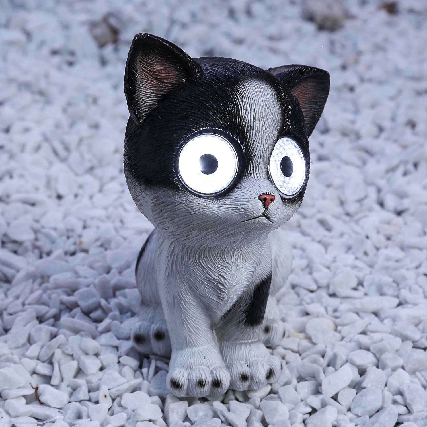 LED Solar Leuchte KATZE CHARLIE Gartenfigur Solarfigur Tierfigur Gartendeko 16cm