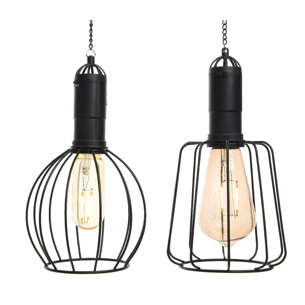 LED Solar Hängeleuchte Laterne rund Industrial Look Gitter Garten Balkon Sensor