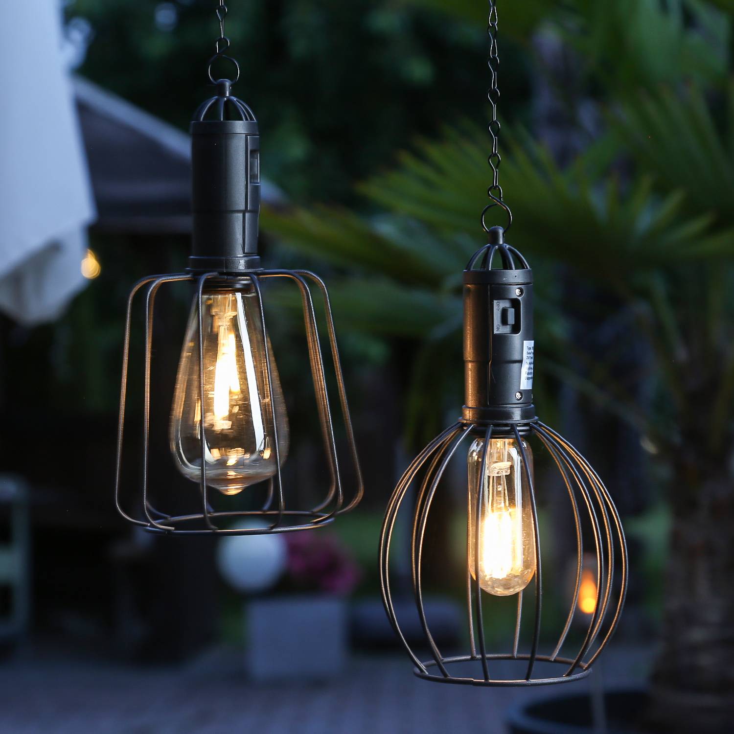 LED Solar Hängeleuchte Laterne rund Industrial Look Gitter Garten Balkon Sensor