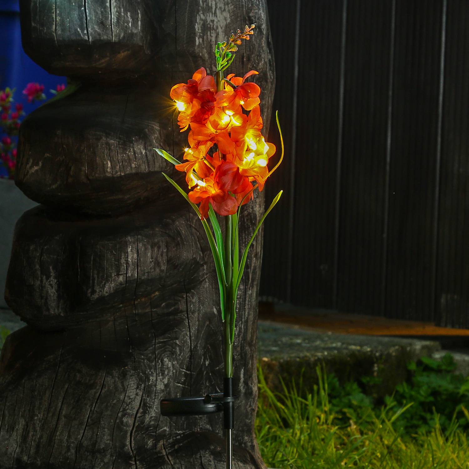 LED Solar Gartenstecker Gladiole Blume Dekoleuchte Garten Balkon Terrasse rot