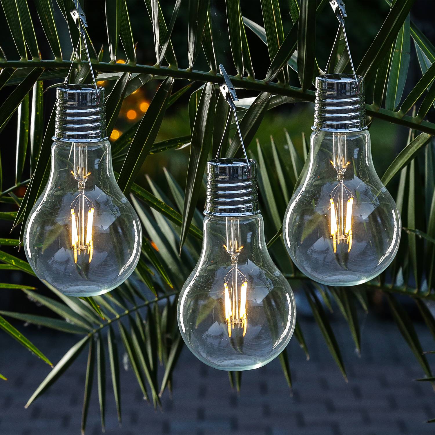 LED Solar XL Glühbirne Solarleuchte Garten Terrasse Balkon stehend hängend 3St.