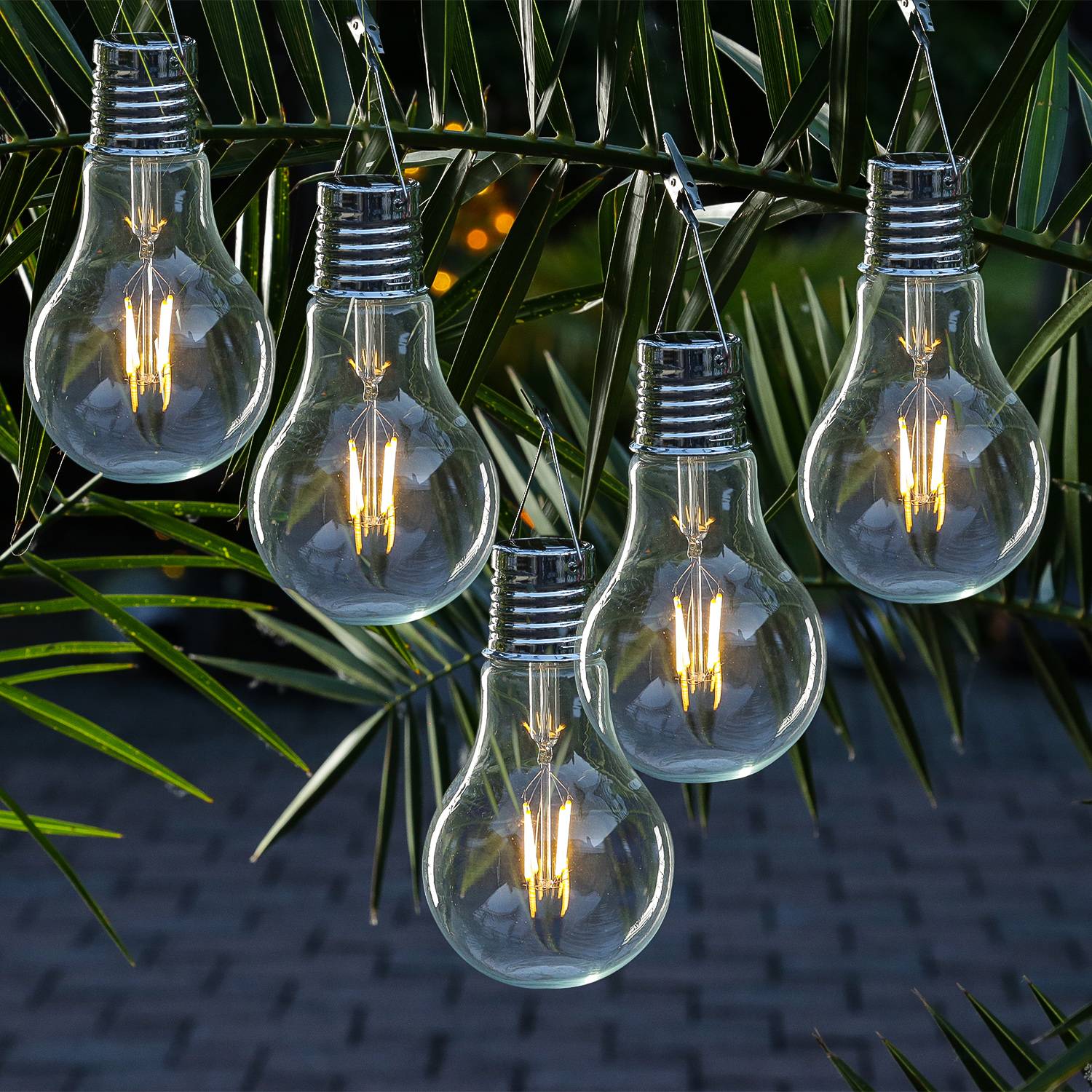 LED Solar XL Glühbirne Solarleuchte Garten Terrasse Balkon stehend hängend 5St.