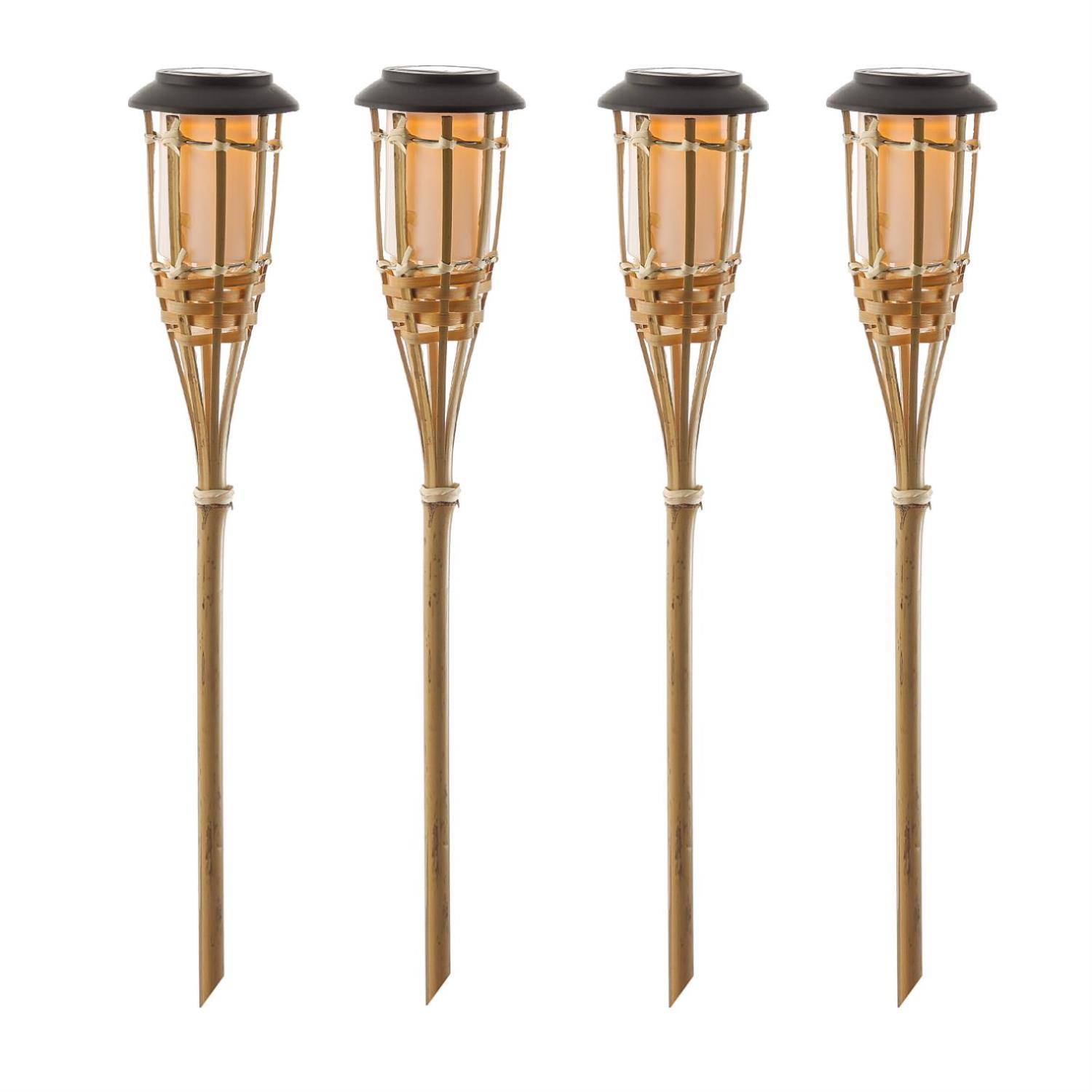 LED Solar Gartenfackel Bambus Solarfackel Terrasse Gartenbeleuchtung 60cm 4St.